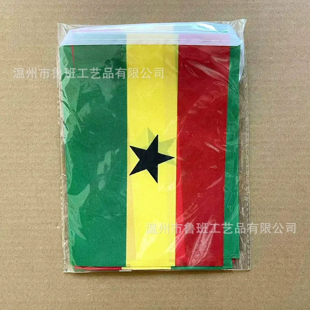 SKY FLAG Ghana bunting flags 14x21cm 20pcs/lot Ghana String flags Pennant Banner for Festival Party decoration