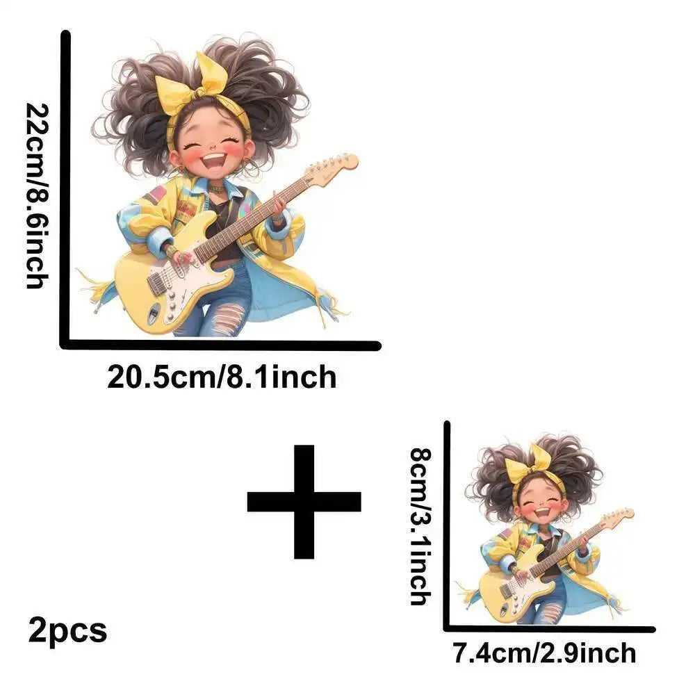 Yellow Guitar Music Girl Heat Transfer Patches For Clothing DIY A-Level Washable T-shirts Iron-on Thermal Stickers