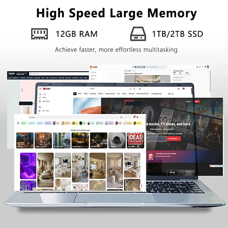 2026 14.1 Inch Notebook Computer Intel A3950 Ultra Slim Laptop 12GB RAM 512GB 1TB 2TB SSD Windows 11 Portable PC 4K Office Study