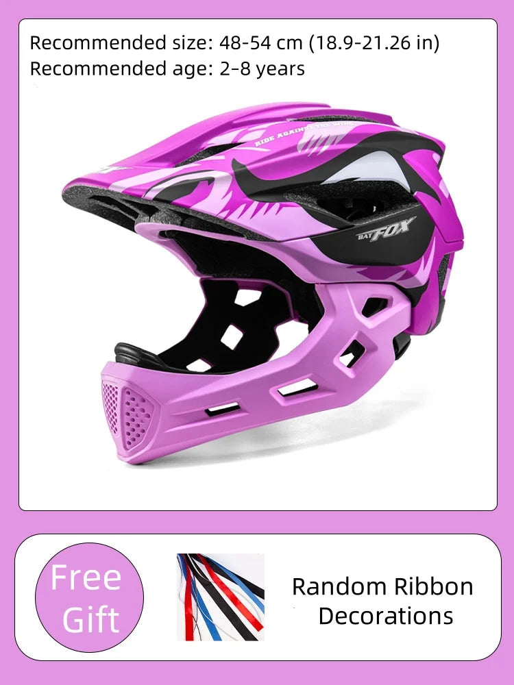 BATFOX Kids Helmet Full Face Mtb Bicycle Helmet child Children Girl and Boy Cycling BMX Detachable Downhill Multi-Sport Helmet