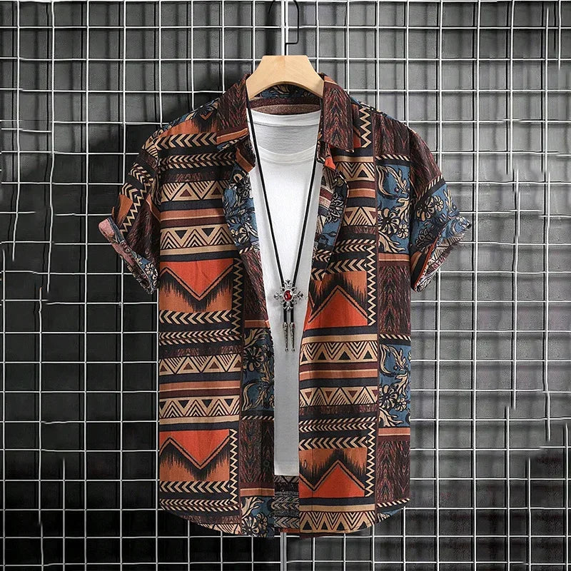 Summer Tiki Men'S Hawaiian Shirt 3D Printed Short Sleeved Button Down Lapel Shirt Oversized Tops Casual Aloha Shirts Man