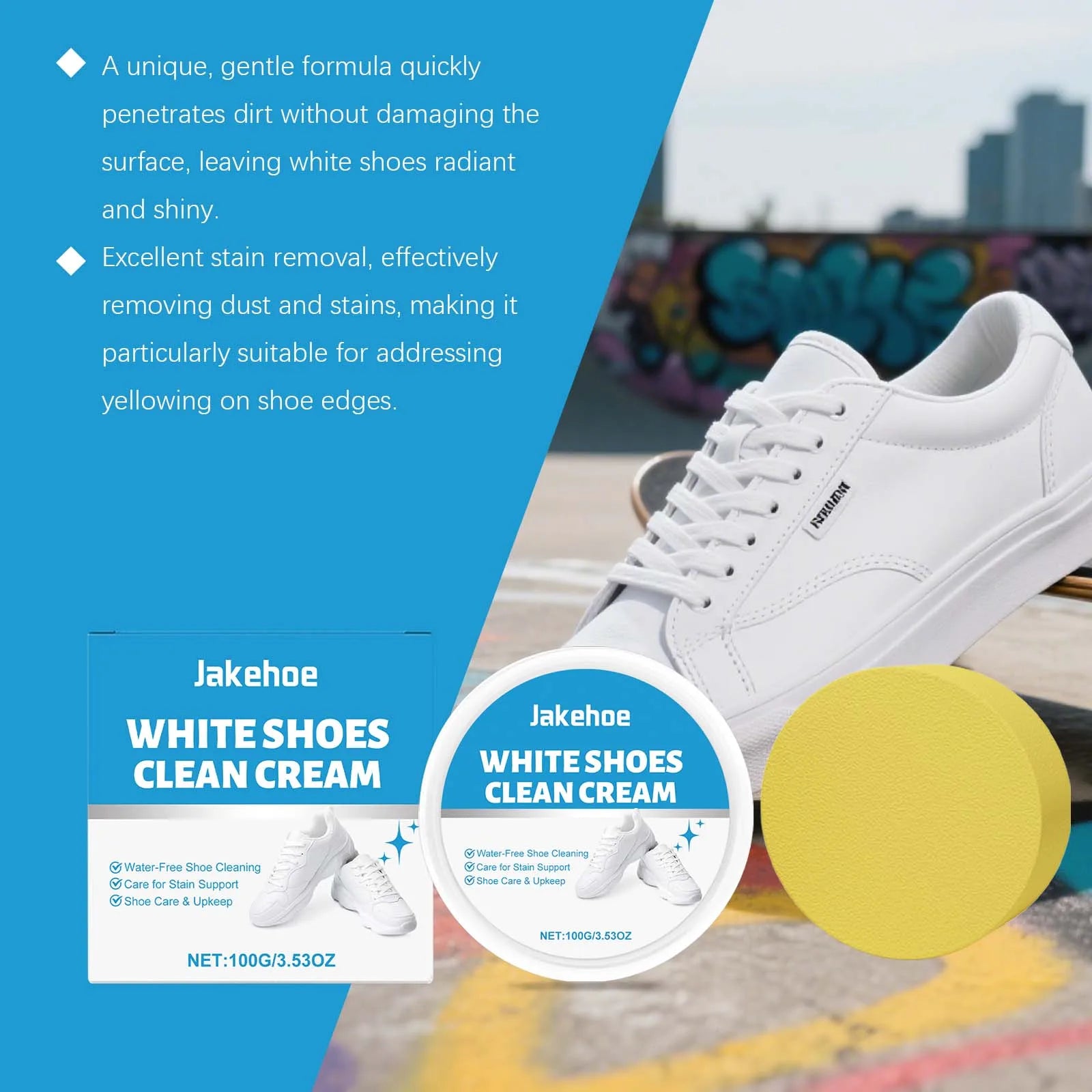 White Shoe Cleaner Cream Sneaker Stain Remover Waterless Cleaning Paste Whitening Repair Polish Leather Canvas Shoe Care 100g