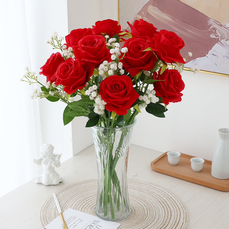 1/3/5Pcs Artificial Flowers Bouquet Red Silk Fake Rose Flower for Wedding Home Table Decoration Christmas Valentine's Day Gifts