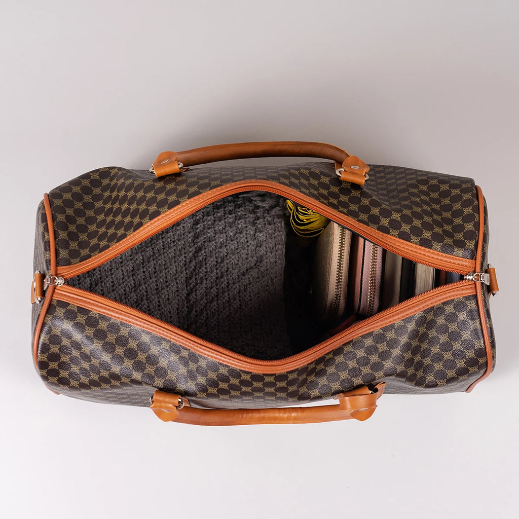 Mature and Elegant Patterned Dark-Colored Travel Bag, Sturdy and Durable with Smooth Zipper, Large Capacity for Carrying Suits, Clothes, Documents, Laptops, Shoes, Single Shoulder Crossbody with Dual Handles, Easy to Carry, S