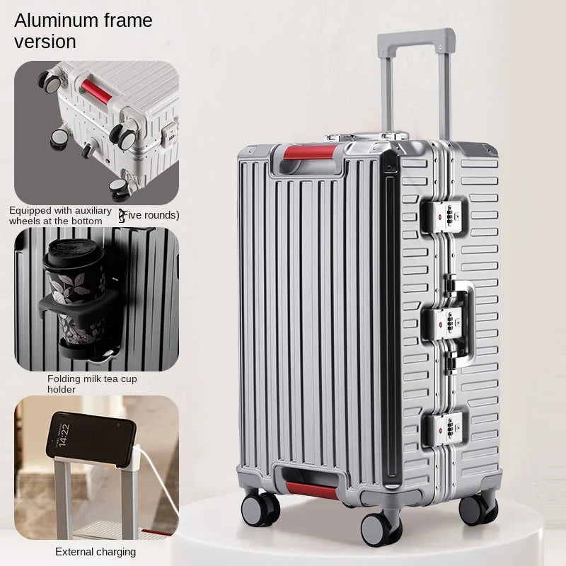 Five Wheels Luggage Aluminum Frame Multifunctional Travel Suitcases  22-28''Large Size Suitcases 3:7 Split
