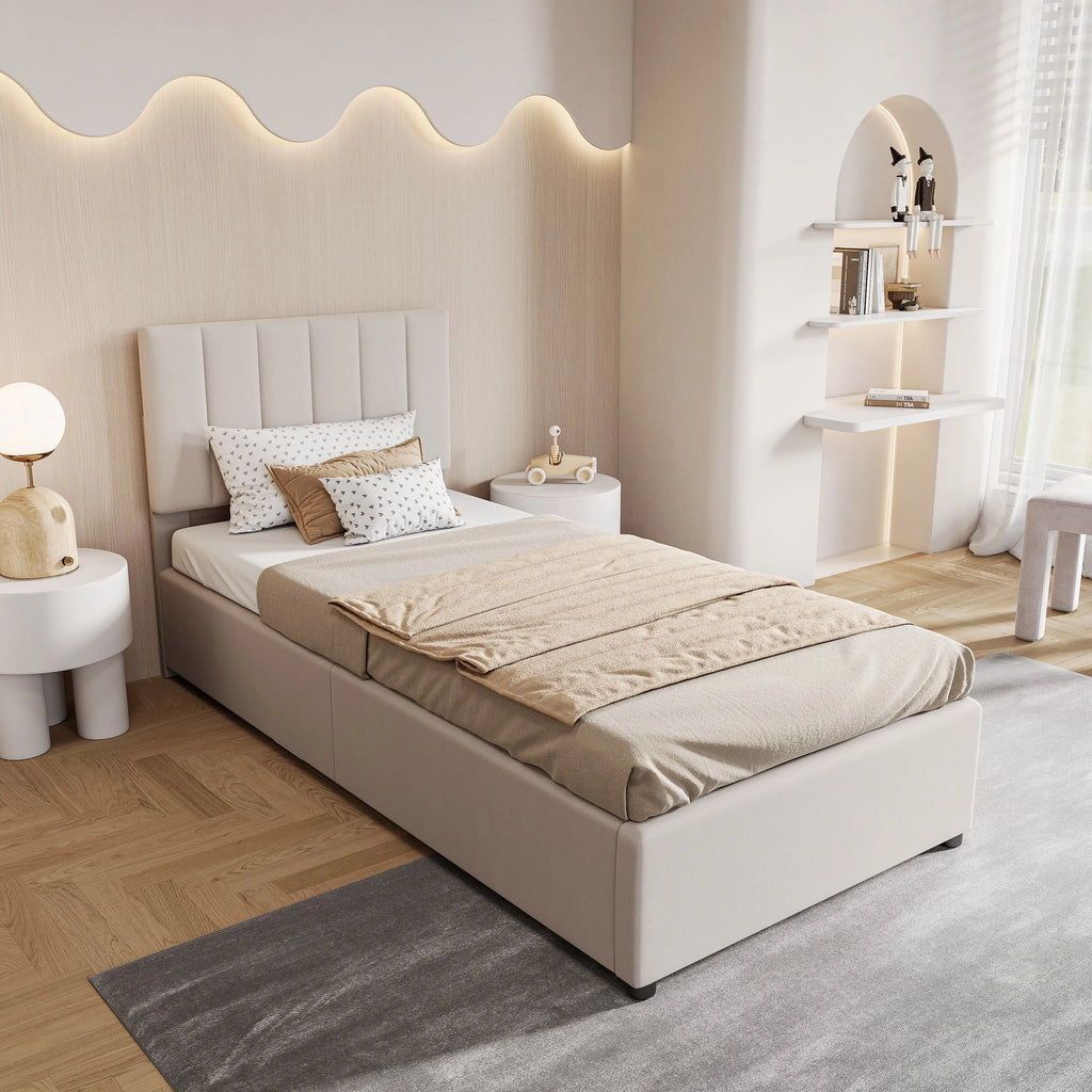 Rosahqnda children's bed 90x200 cm, upholstered bed, for boys and girls, single bed, hydraulic storage bed, linen,No Mattress