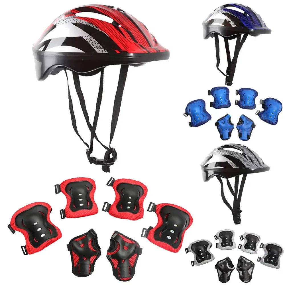 Bicycle Sport Protective Gear Set Adjustable Kids Safety Skating Helmet Pad Set 48-55cm for Skateboard/Bike/Skating/Cycling