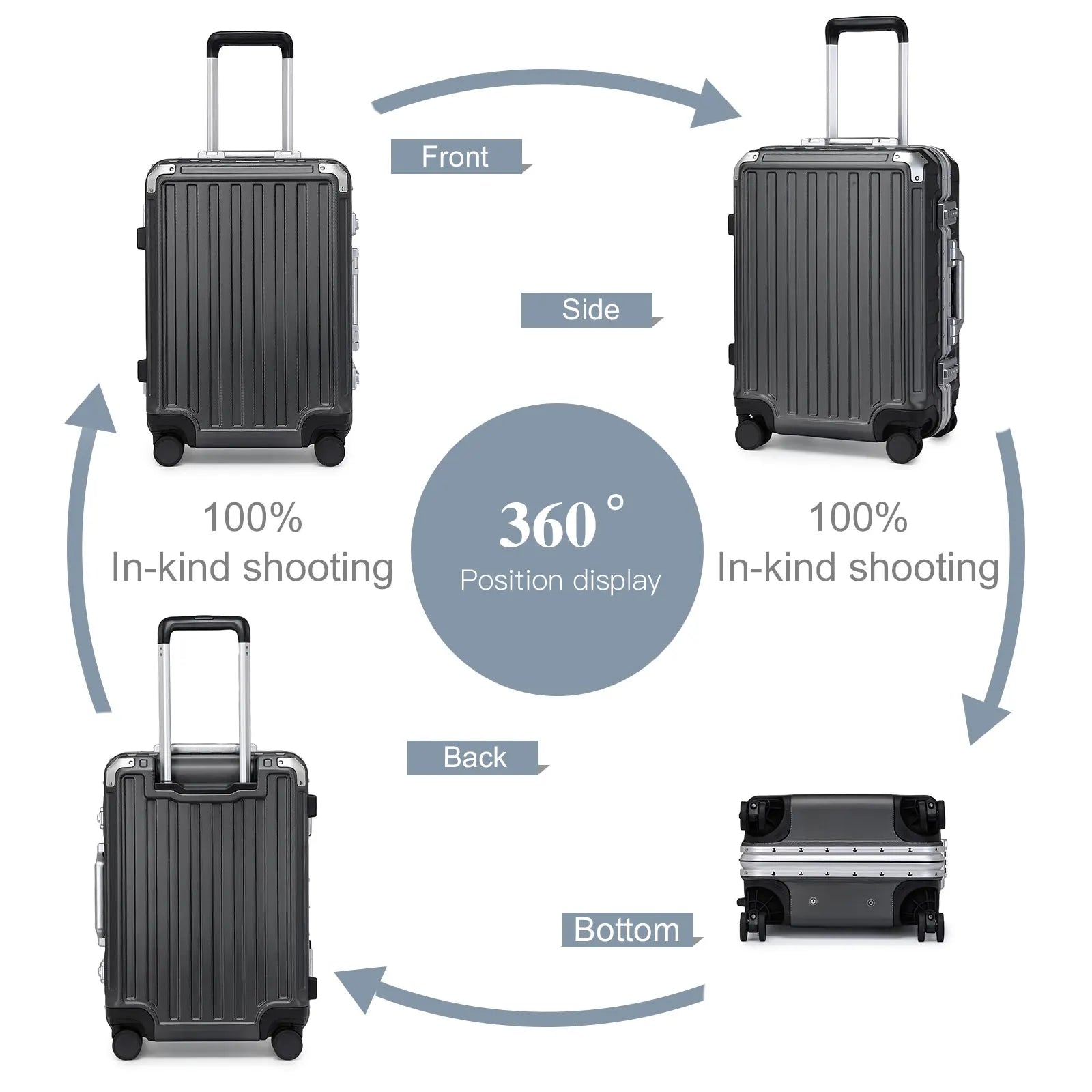 Hard Case Suitcase Trolley Aluminum Frame suitcase PC hand luggage with 4 Rolls TSA Check-in Luggage Trackcase Black