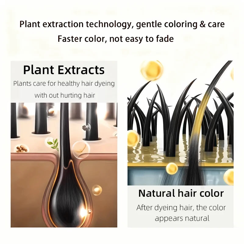 Obsidian black hair dye shampoo 4-in-1, long-lasting color, natural instant effect, black coverage, natural plant ingredients