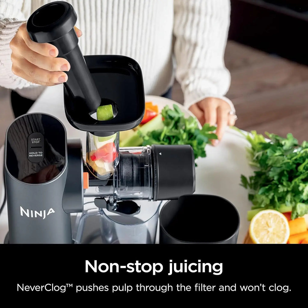 Ninja Refurbished JC151 NeverClog BPA Free Cold Press Juicer with Total Pulp Control and 2 One Touch Programs Machine Gray