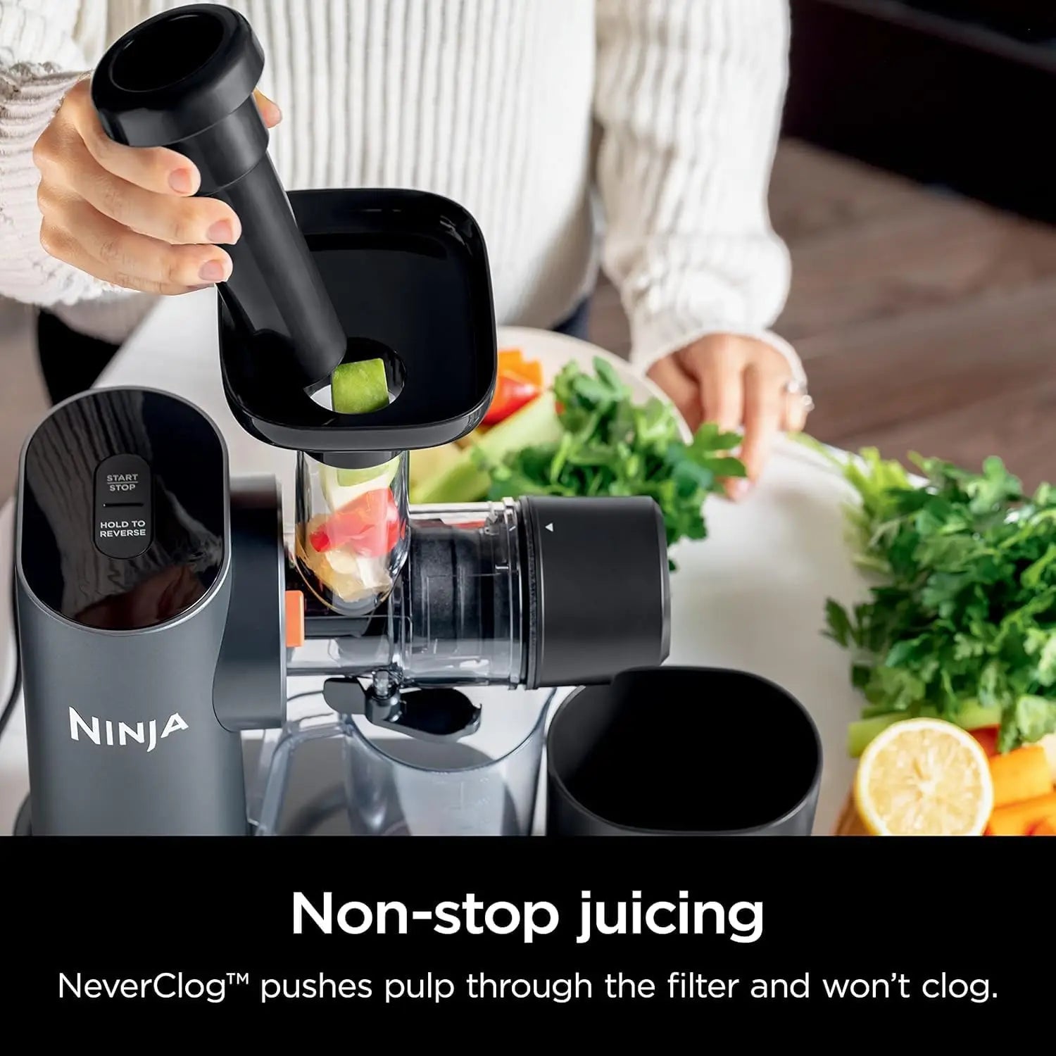 Ninja Refurbished JC151 NeverClog BPA Free Cold Press Juicer with Total Pulp Control and 2 One Touch Programs Machine Gray