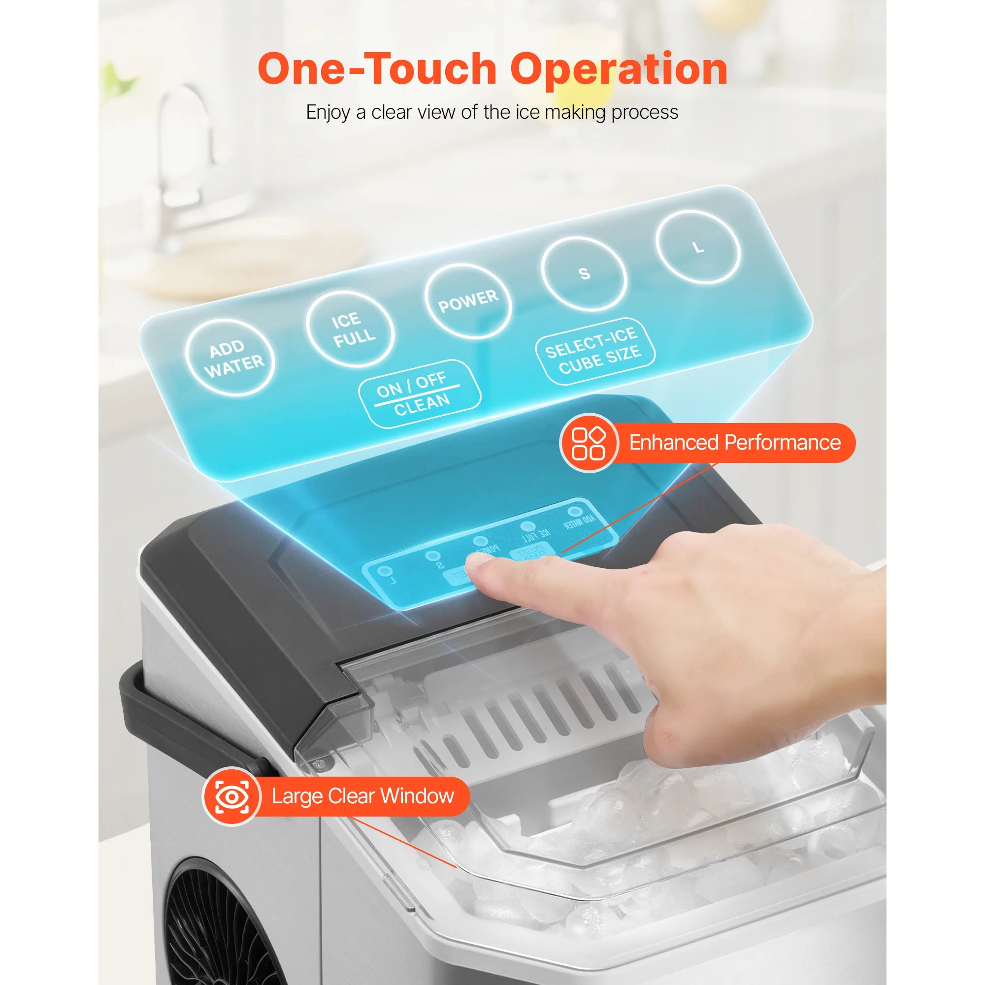 SucceBuy Countertop Ice Maker 9 Cubes Ready in 6 Mins 26lbs in 24Hrs Self-Cleaning Portable Ice Maker with Ice Scoop and Bask
