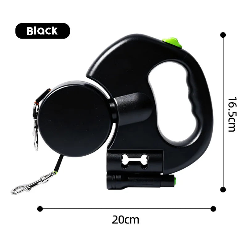 Double-Ended Pet Leash With LED Flashlight One-Hand Operation For Outdoor Walking Automatic Small Medium Dog walkies Lead