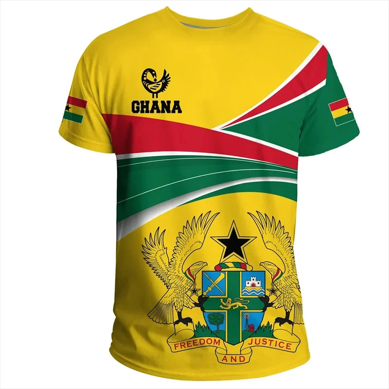 New Summer New Tigre African Country Flag Print T Shirt Man Ghana National Emblem Pattern Casual Oversized Tshirts Male Clothing