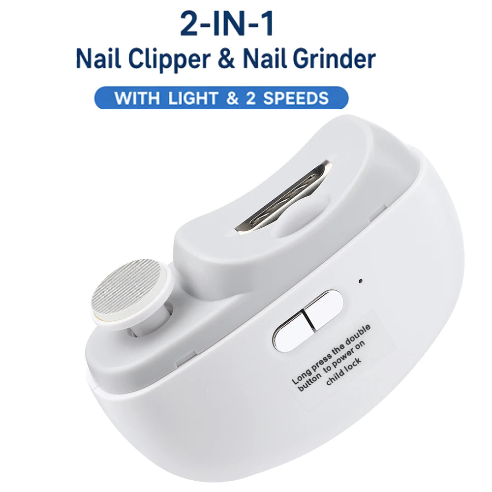 Electric Nail Clipper Grinding and Polishing with Light Automatic Nail Trimmer Rechargeable Nail Cutter Manicure for Baby Adult