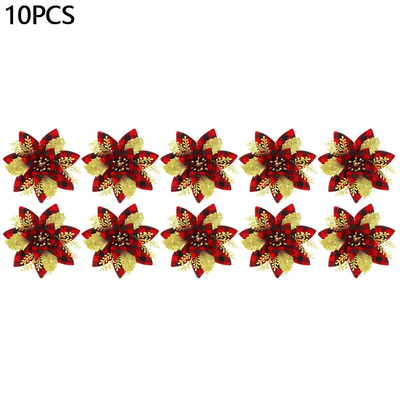 Glitter Artifical Christmas Flowers Mreey Christmas Tree Decoration Happy New Year Ornaments Xmas Fake Flowers Natal