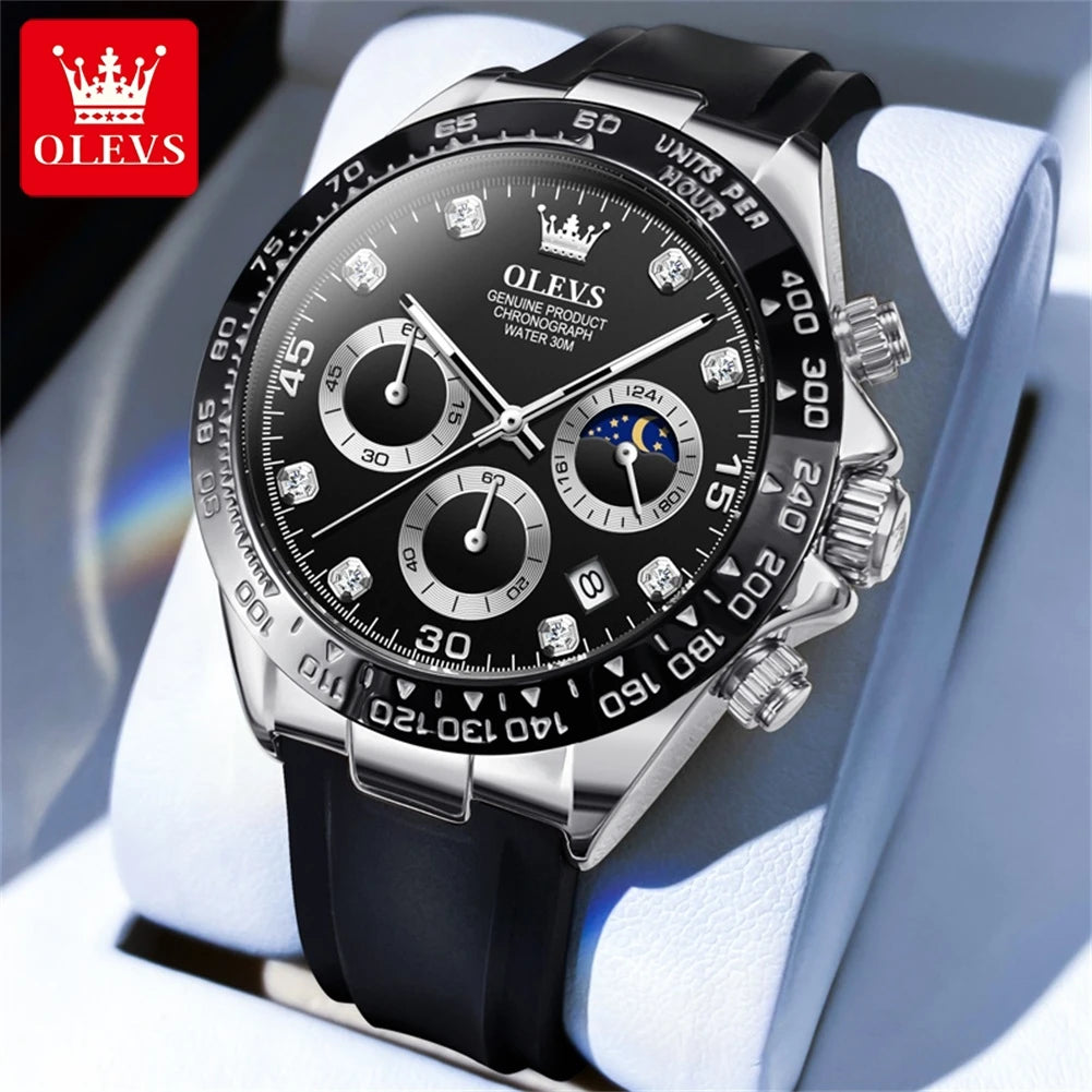 OLEVS 2875 Men Watch Original Fashion Brand Quartz Waterproof Luminous Watch For Man Three Small Dial Sport Moon Phase Watch