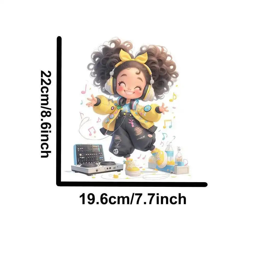 Yellow Guitar Music Girl Heat Transfer Patches For Clothing DIY A-Level Washable T-shirts Iron-on Thermal Stickers