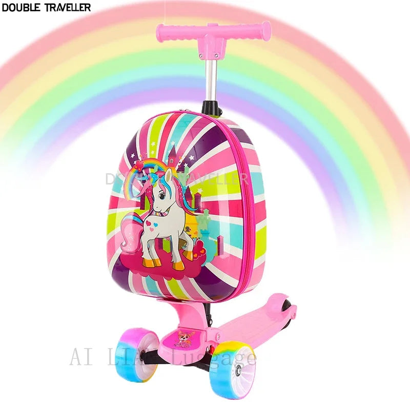 2025 New kids Scooter luggage,skateboard suitcase on wheels,children's gift,Cute Cartoon small trolley case,rolling luggage bag