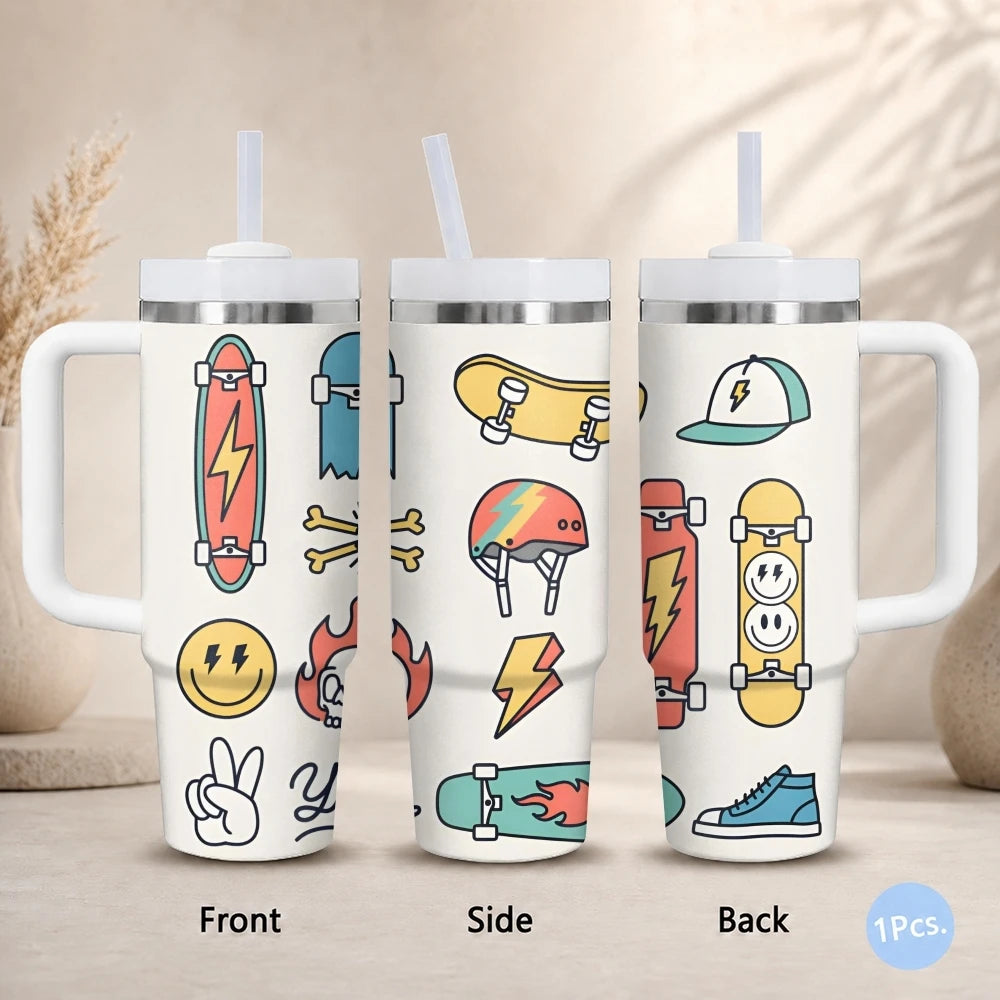skateboard badges Vacuum Flasks 40oz Stainless Steel Insulated Tumbler with Handle Straw Leakproof Cup Daily Travel Mug