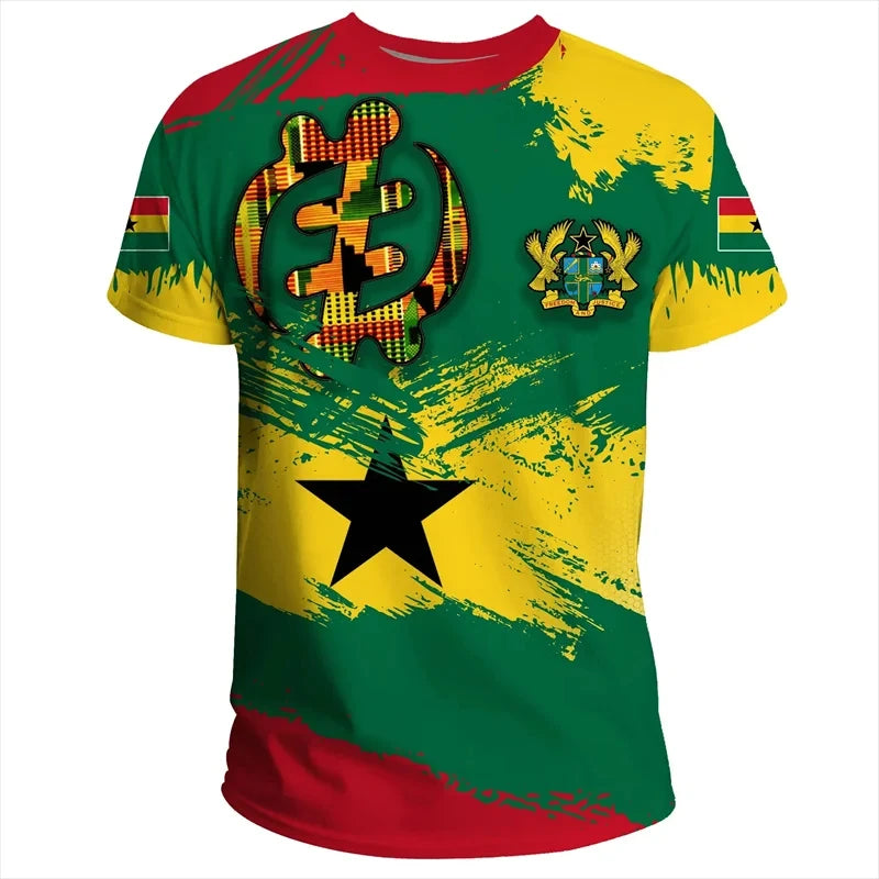 New Summer New Tigre African Country Flag Print T Shirt Man Ghana National Emblem Pattern Casual Oversized Tshirts Male Clothing
