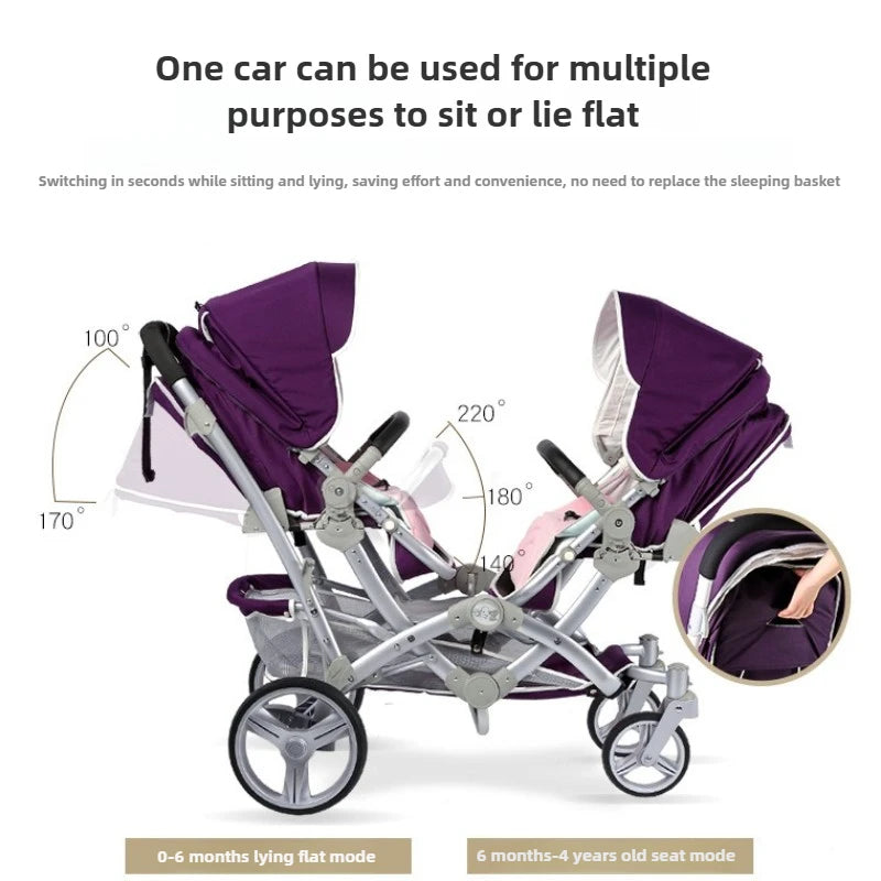 High View Twin Baby Stroller Two-way Sitting and Lying Lightweight Foldable Newborn Double Stroller Newborn Stroller