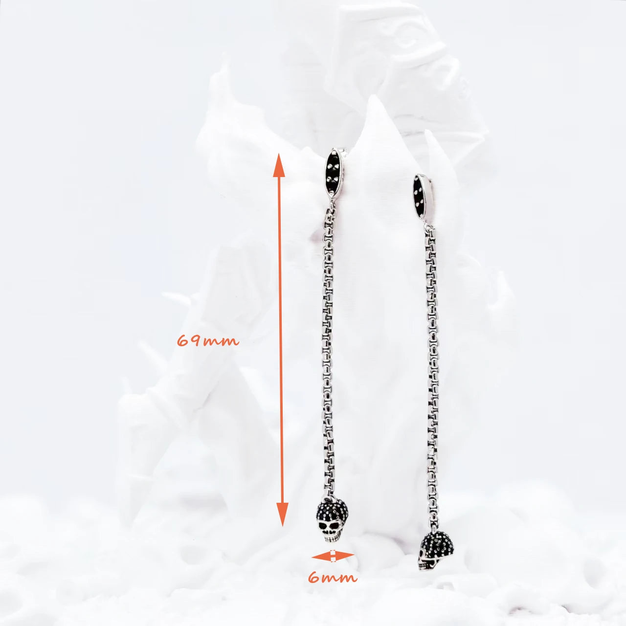 Long Earring Black Stone Skull Women Punk Gift High Quality 925 Sterling Silver Fine Jewelry