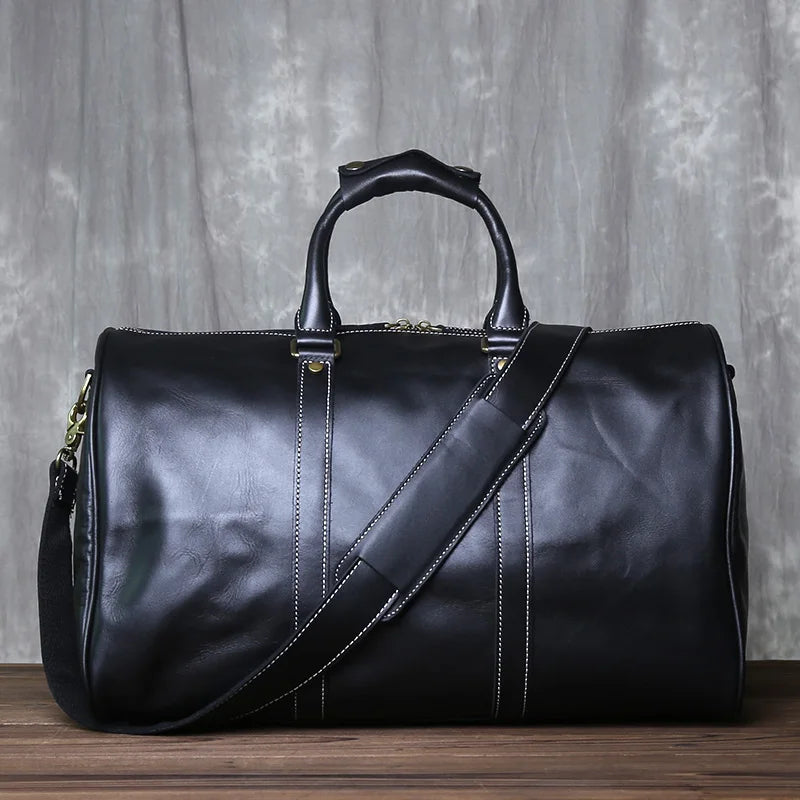 New Crazy Horse Handbag Men's Large Capacity Multi-functional Genuine Leather Simple Business Outdoor Cross Body Travel Bag