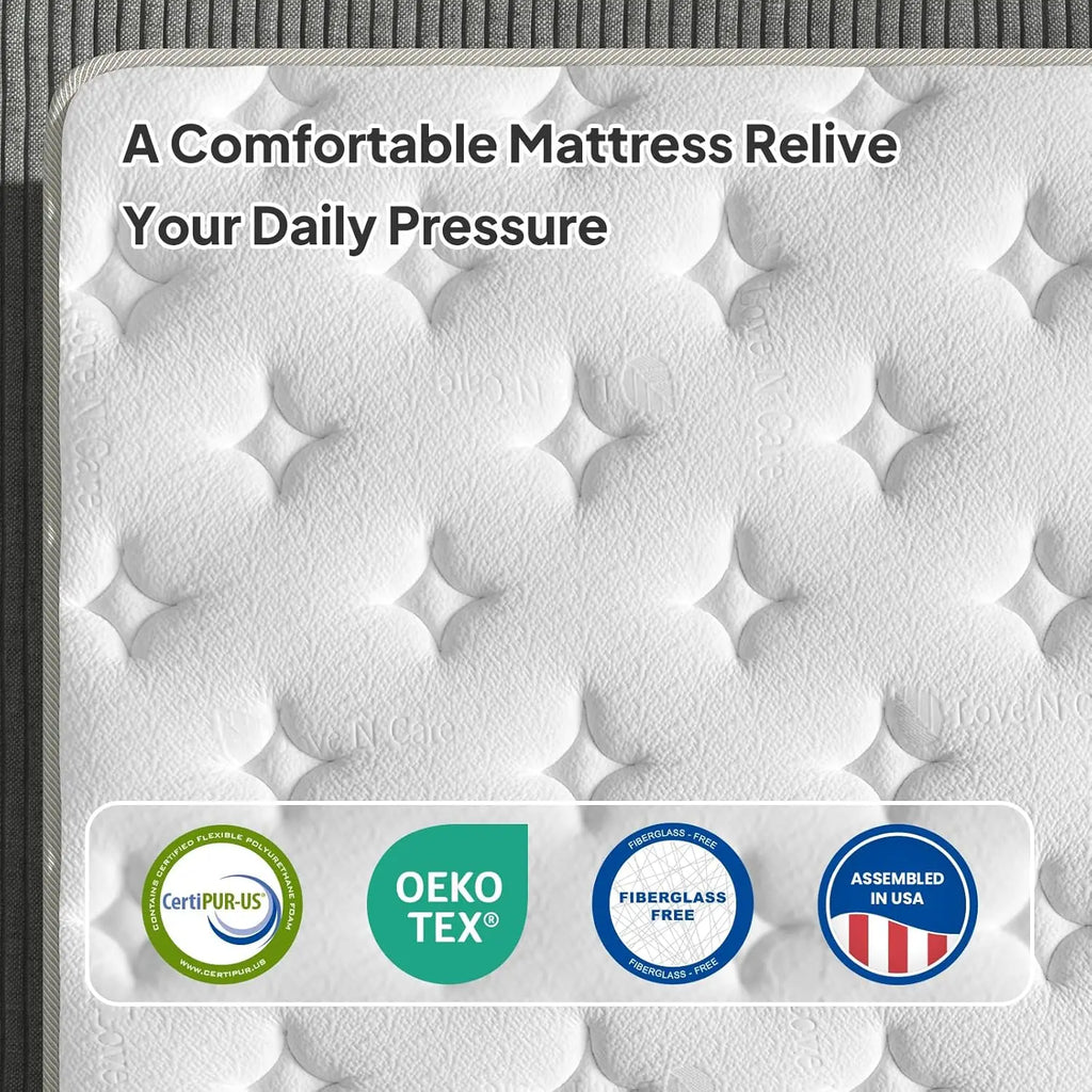 BedStory 14'' Full/King/Queen Size Mattress, Luxury Hybrid Mattress, Gel Memory Foam & Pocket Springs, Manufactured in USA