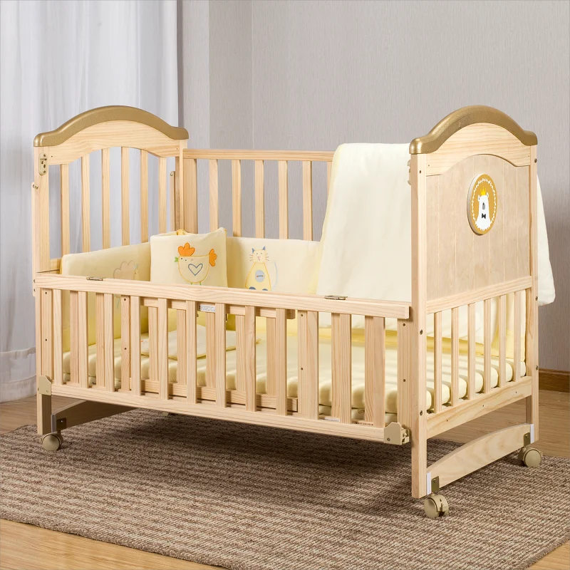 Wooden Crib Solid Wood Crib & Crib Cradle Bed Neonatal and Walker Suture Bed 0-8 Years with Mosquito Net
