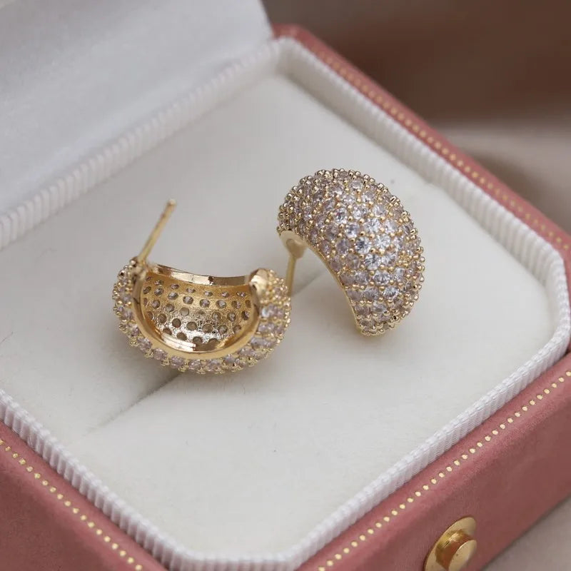 Korean new design fashion jewelry 14K gold plated exquisite close-set zircon round earring simple women's daily work accessories
