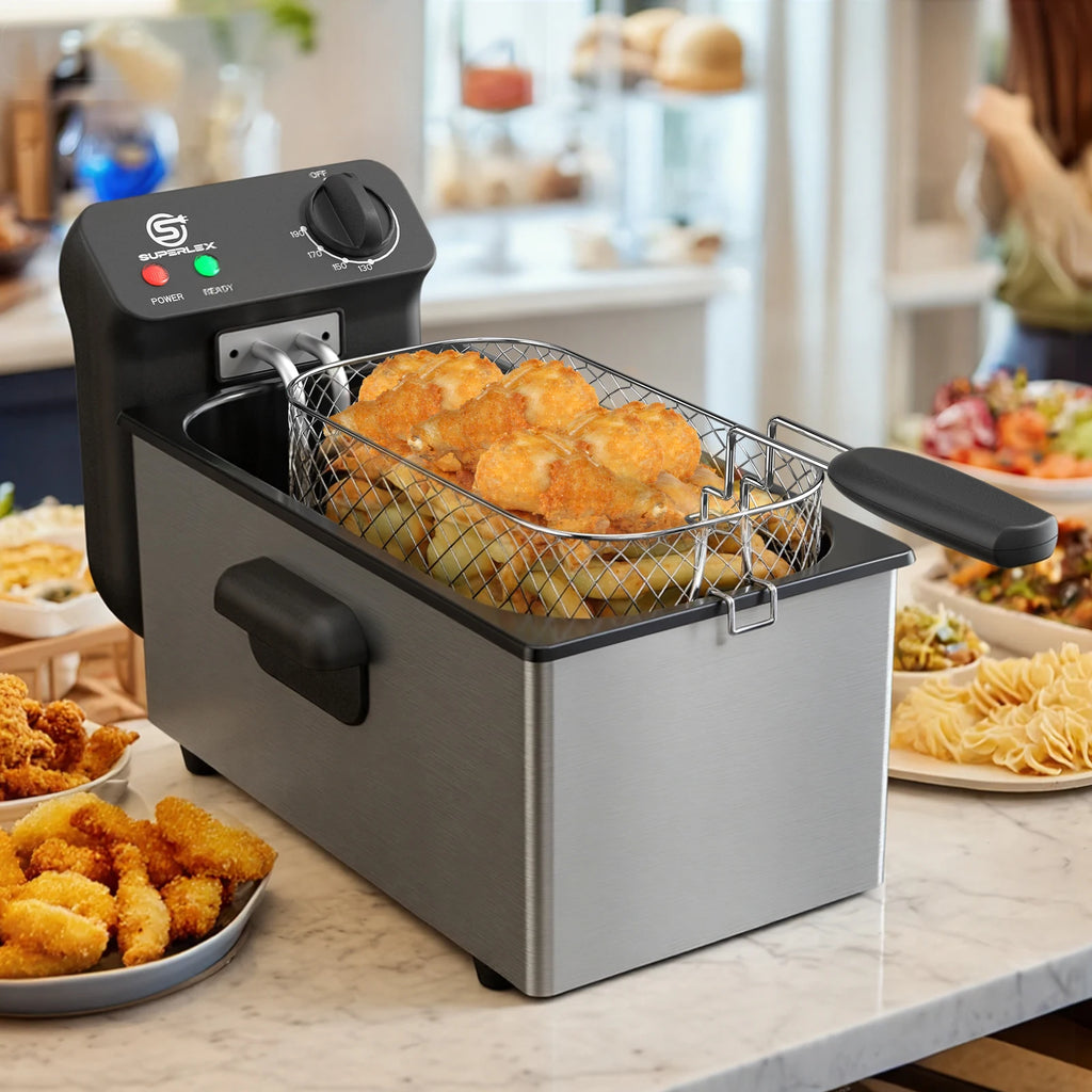 SUPERLEX 2000W Electric Deep Fryers Oil  Adjustable Fried Chicken Grill French Fries Heating Cooker 3L Stainless Steel Fat Fryer