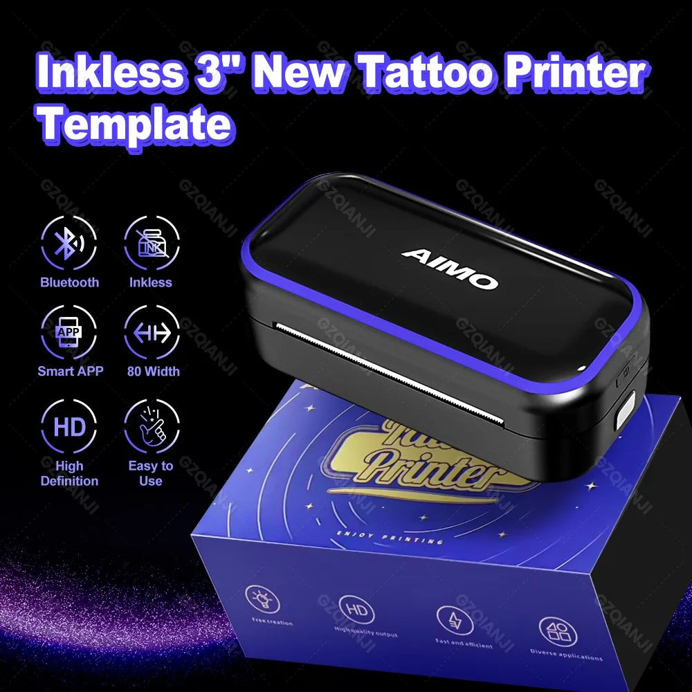 80mm Tattoo Stencil Printer Thermal Tattoo Printer with 3inch Transfer Paper Wireless Bluetooth Mini Portable Printer DIY Artist