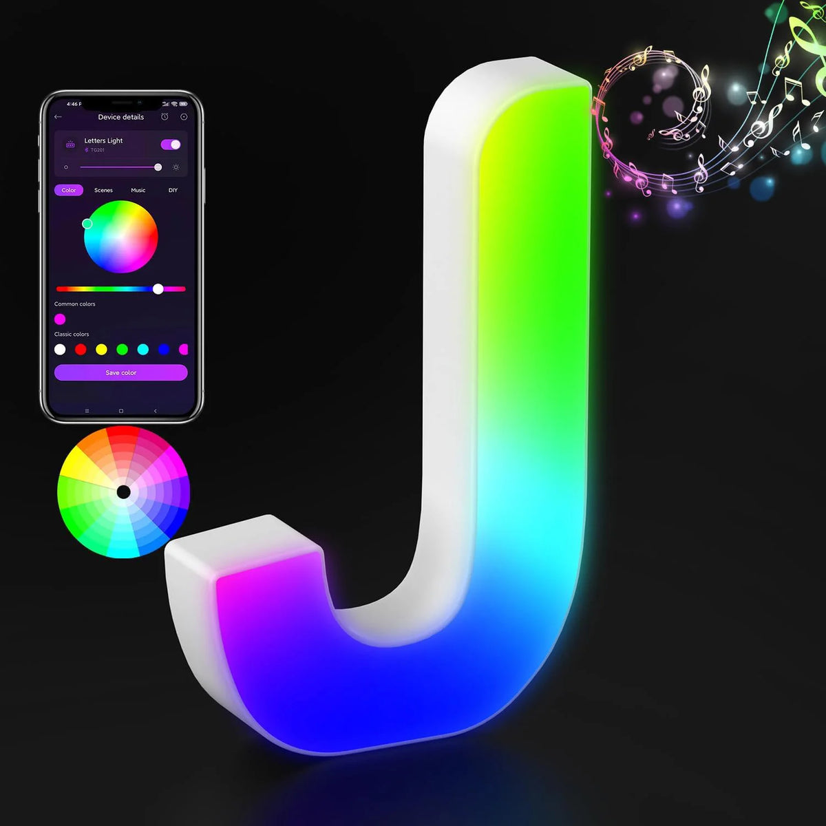Light Up Letters LED Letter Lighted Letter Color Glitter Alphabet MeRGBW APP Music Sync Gift Logo Bar Wall Night Light Letters