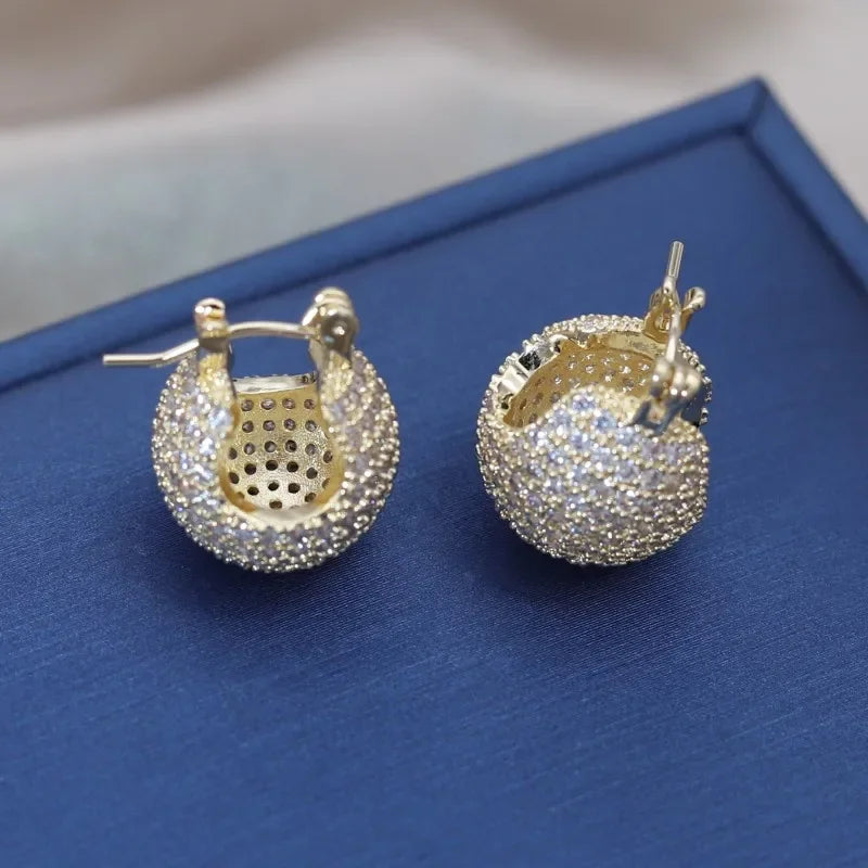 Korean new design fashion jewelry 14K gold plated exquisite close-set zircon round earring simple women's daily work accessories
