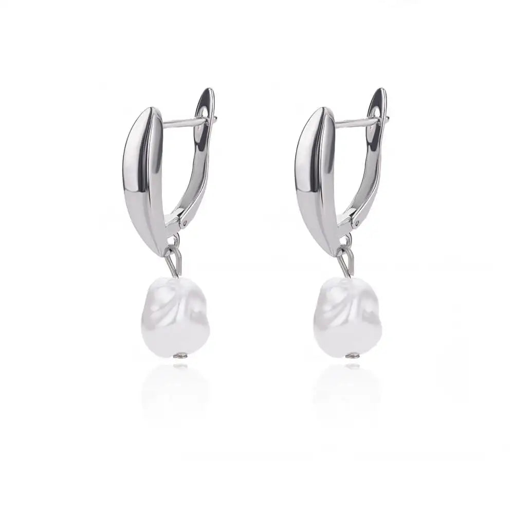 Circle Earrings For Women Vintage Punk Round Baroque Pearl Earrings Stainless Steel Circle Ear Clip Women Jewelry Gift Mujer