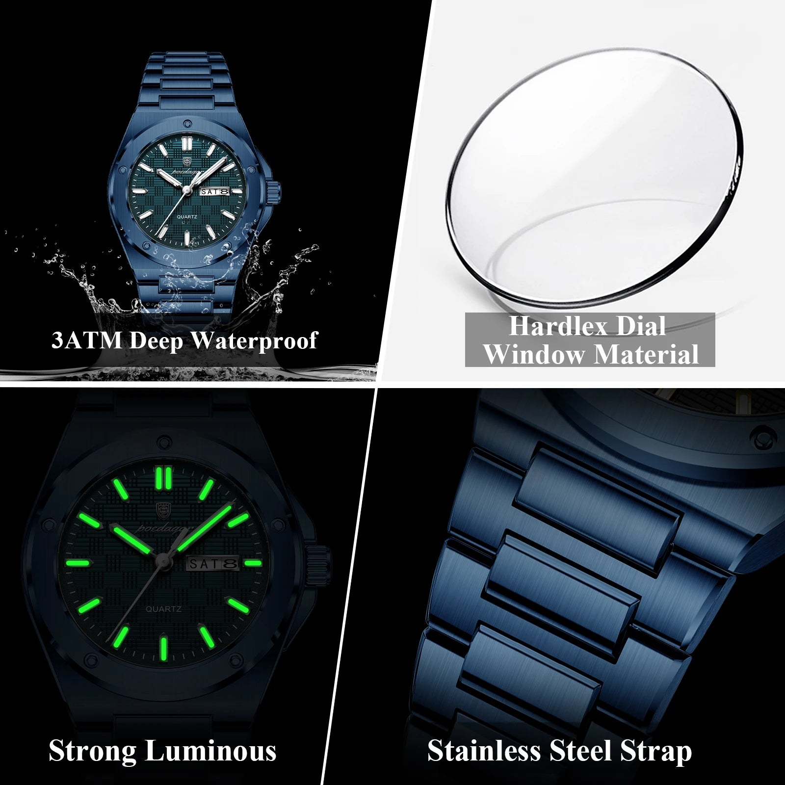 POEDAGAR Business Quartz Men's Clock Date Week Waterproof Luminous Sport Male Watch Stainless Steel Casual Watches For Man Reloj