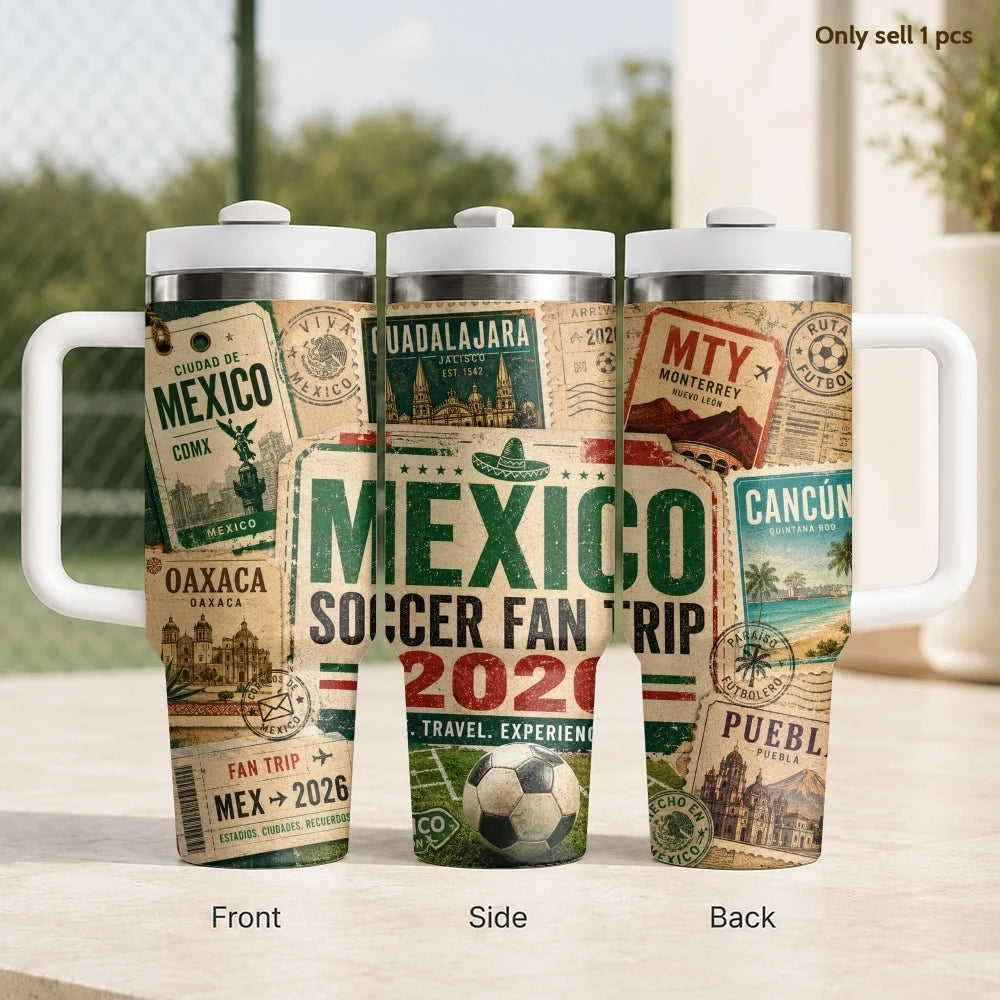 2026 MEXICO Football Vacuum Flasks 40oz Stainless Steel Insulated Tumbler with Handle & Straw Leakproof Travel Mug