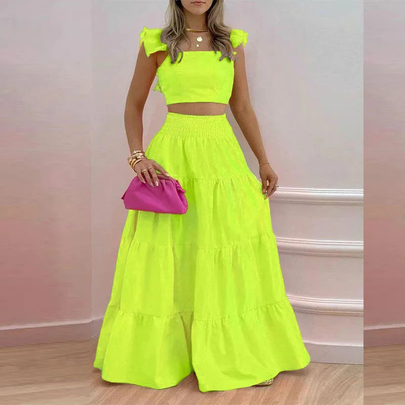 VEITCHE Summer Women Sexy Solid Two Suit Dress Women's Casual Loose Top Maxi Dress 2 Piece Set Female Elegant Holiday Sets