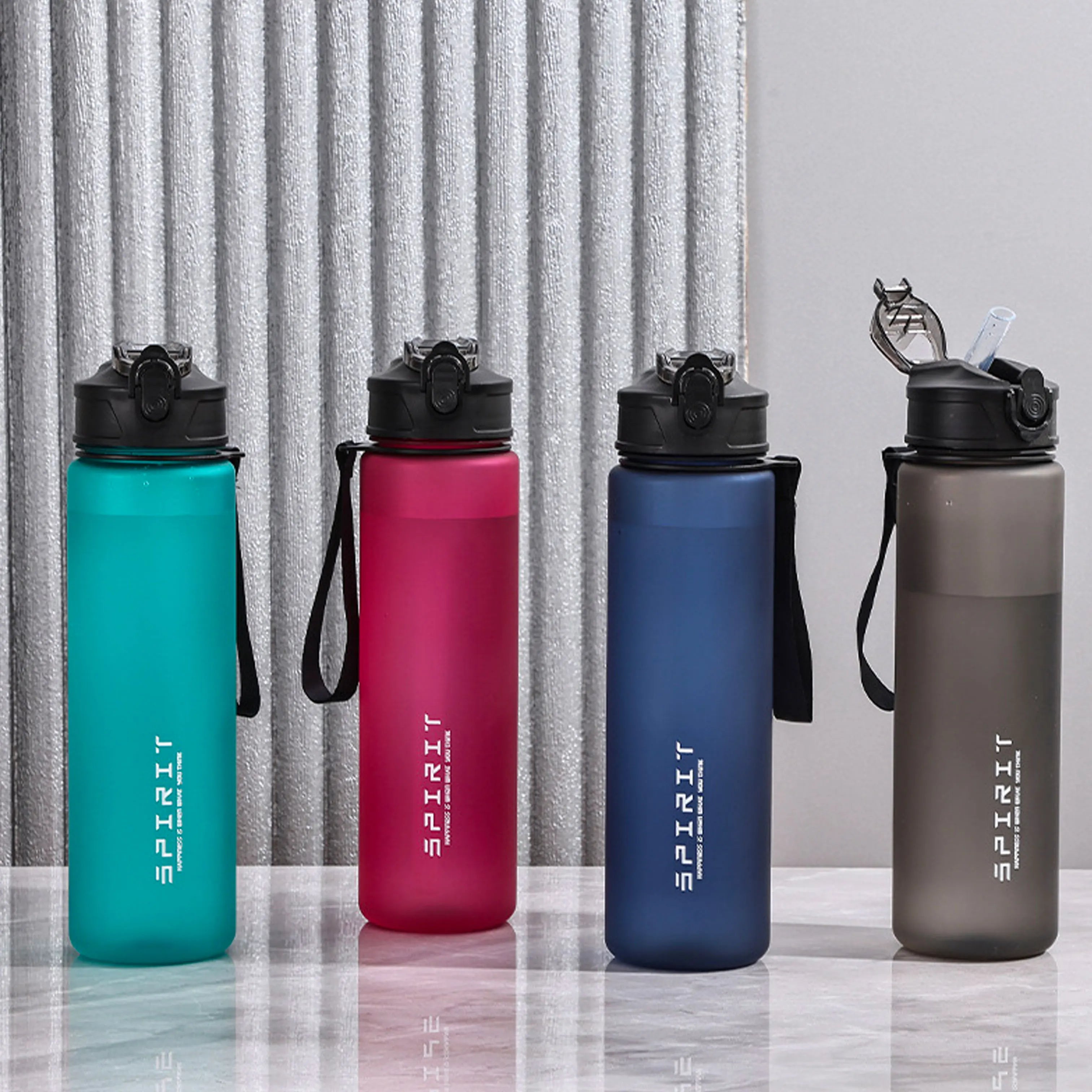 A Large-Capacity Straw Cup with Scale, Portable for Outdoor Camping, Hiking, Cycling, Water Bottle, Sports Cup