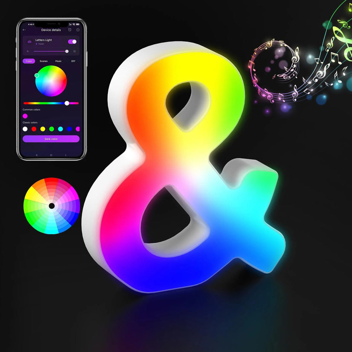 Light Up Letters LED Letter Lighted Letter Color Glitter Alphabet MeRGBW APP Music Sync Gift Logo Bar Wall Night Light Letters