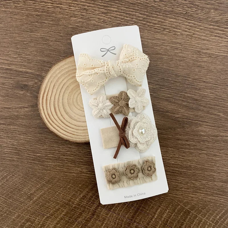 4Pcs Kids Fabric Lace Flower Barrettes Baby Princess Hair Accessories Newborn White Hairpins Bow Hairclips Girls Birthday Gifts