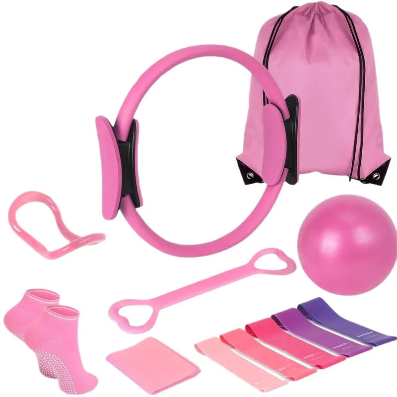 Yoga Pilates Circle 13 Piece Fitness Set, Home Exercise Novice Yoga Equipment Accessories Body Shaping Portable Sports Kit Set