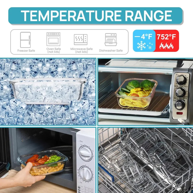 Glass Lunch Box Sealed Fresh-Keeping Box with Lid Portable Student Picnic Box Microwave-Heated Special Food Container Bento Box