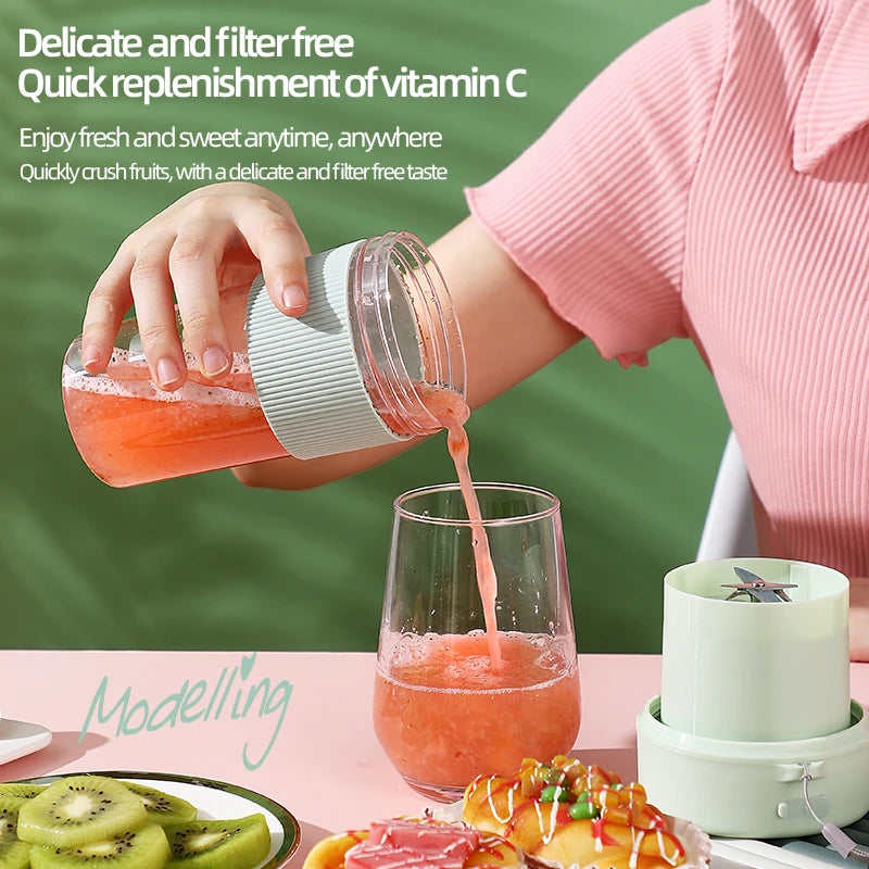 Portable Blender Electric Juicer Cup Large Capacity USB Rechargeable Mini Smoothie Maker 6 Blades Ice Crusher for Shakes Travel