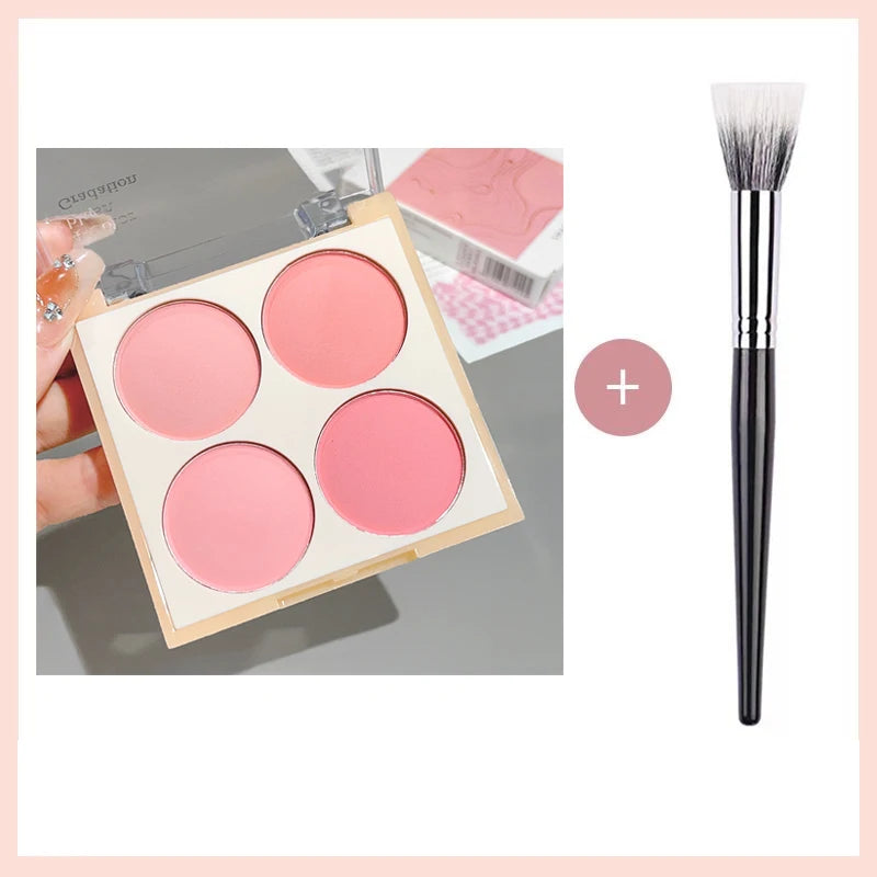 4-color matte blush palette - pinkish purple tones, waterproof, long-lasting natural nude makeup, perfect gift, Korean-style