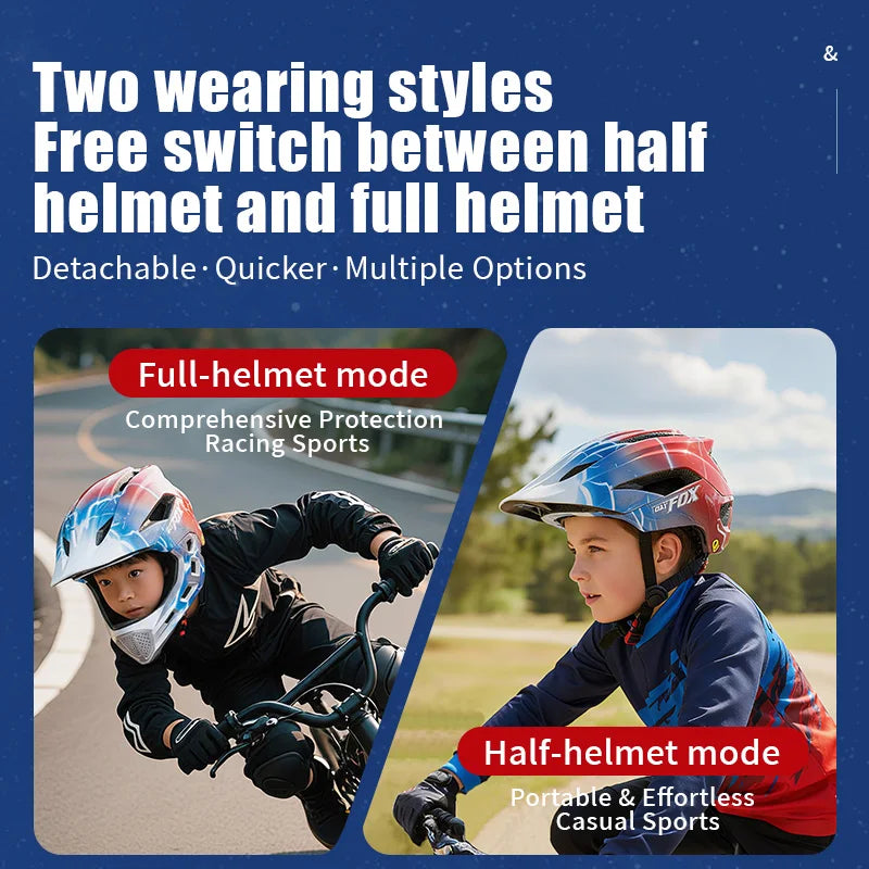 BATFOX Kids Helmet Full Face Mtb Bicycle Helmet child Children Girl and Boy Cycling BMX Detachable Downhill Multi-Sport Helmet