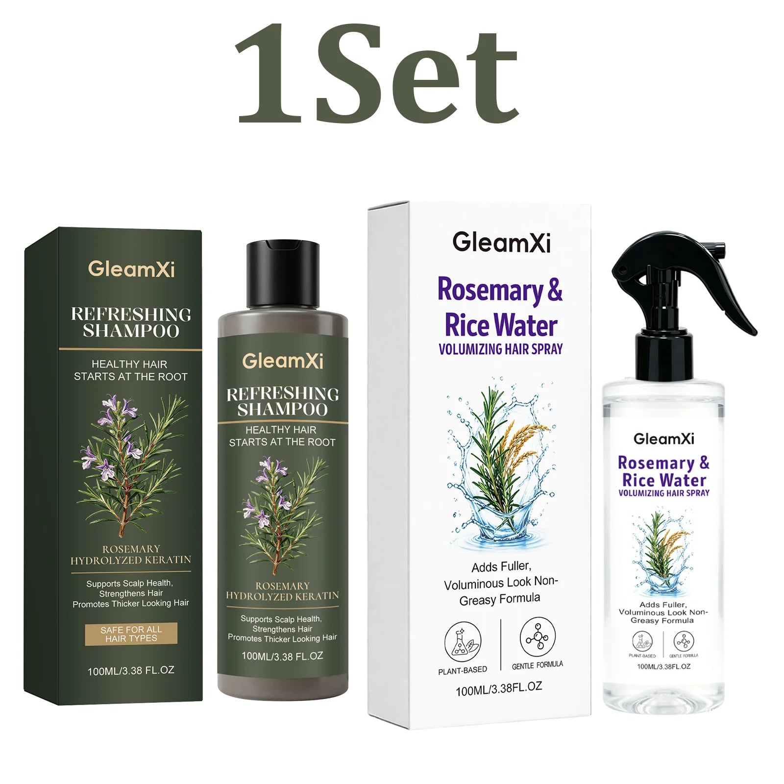 Rosemary Shampoo Set With Hair Root Care Spray Volumizing Smoothing Frizz Control Moisturizing Nourishing Scalp Gentle Cleanse