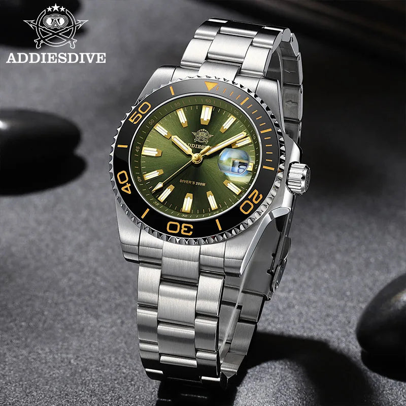 ADDIESDIVE New Diving Watch Men Luminous Cerammic Bezel 316L Stainless Steel 200m Waterproof AR Coated 41mm Quartz Wristwatch