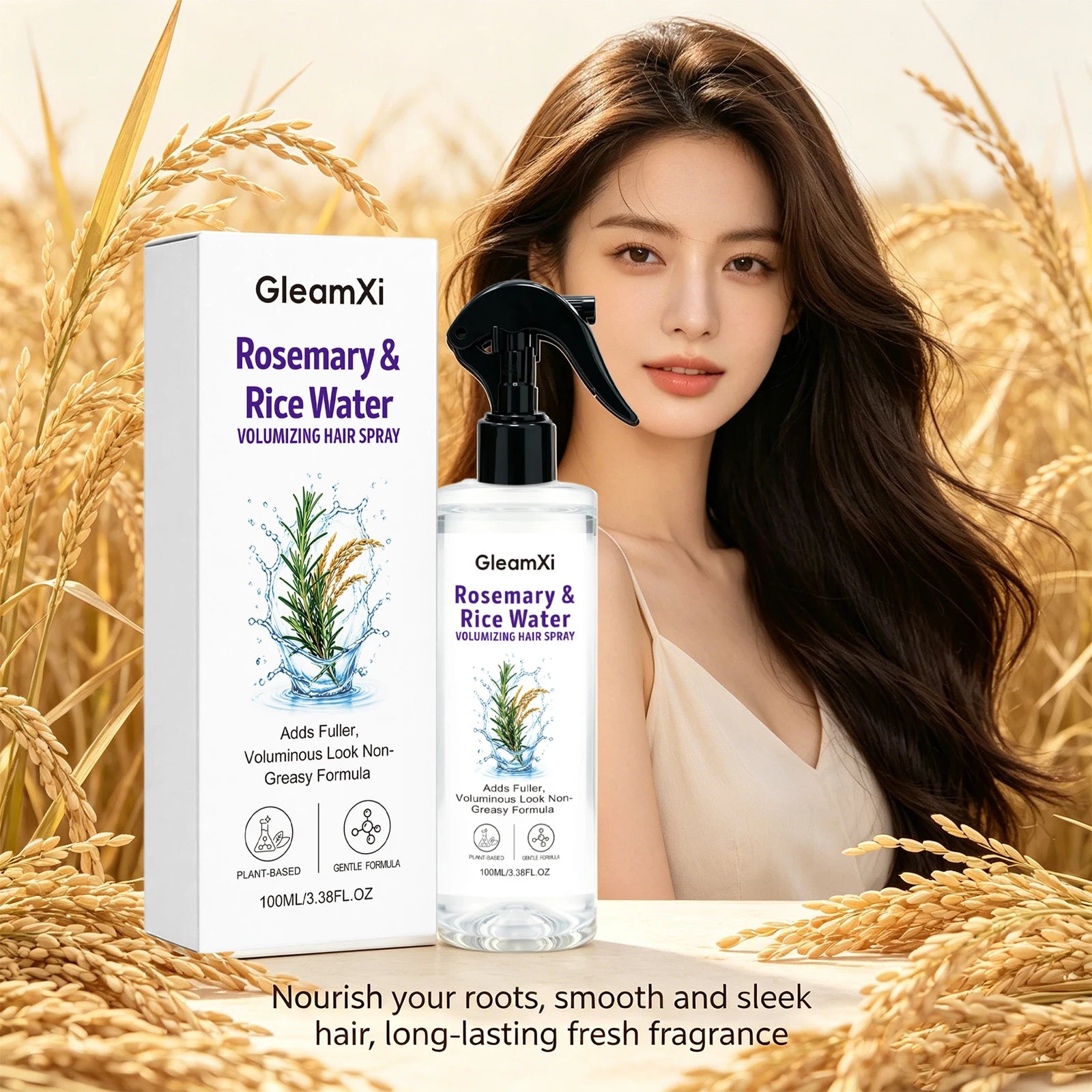 Rosemary & Rice Water Volumizing Hair Spray Lightweight Hydrating Strengthening Hair Root Improve Split Ends Nourish Hair Care